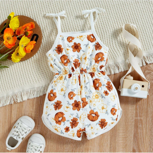 Adorable Floral playsuit - Orange & White Flowers